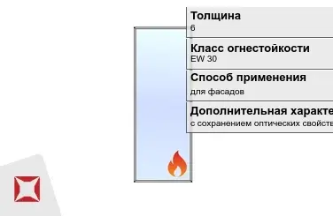 Огнестойкое стекло Pyropane 6 мм EW 30 с сохранением оптических свойств ГОСТ 30247.0-94 в Алматы